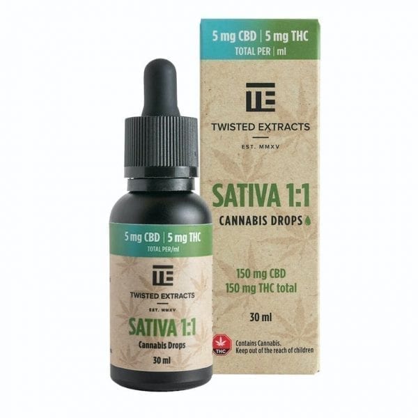 Sativa 1:1 Cannabis Oil Drops | 150mg THC + 150mg CBD | Twisted Extracts